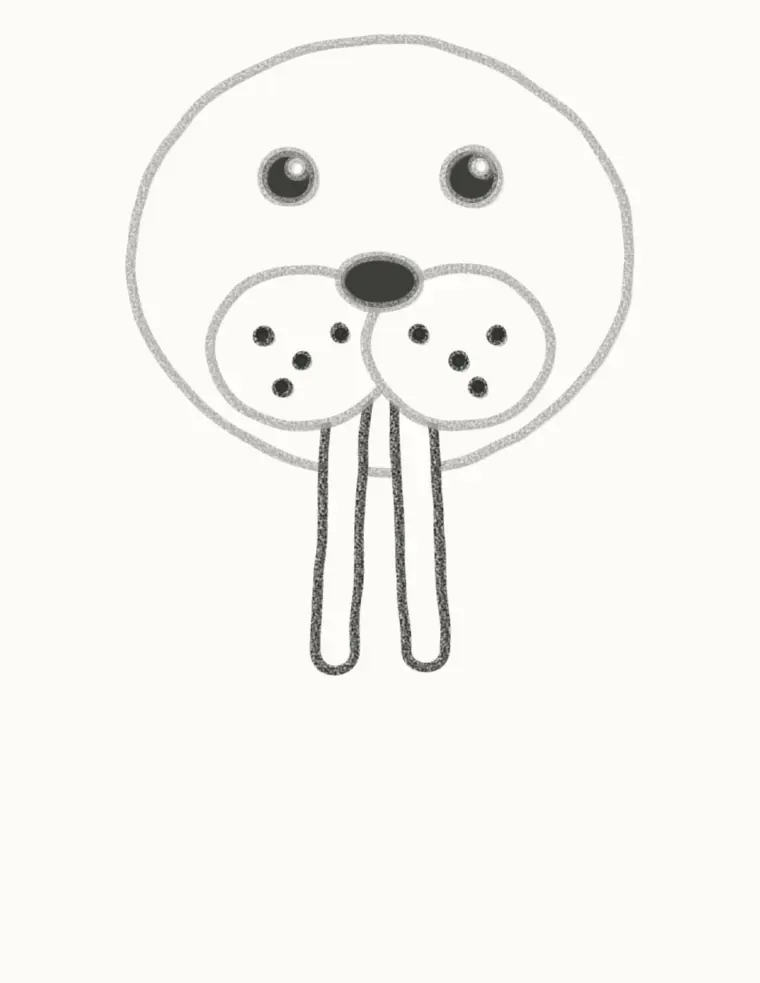 How to Draw a Cartoon Walrus, step 4: add the tusks and whiskers
