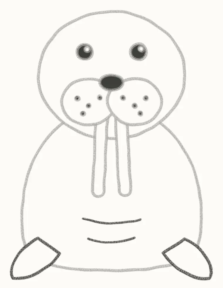 How to Draw a Cartoon Walrus, step 6: add the flippers