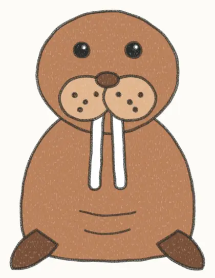 Finished cartoon walrus drawing, coloured