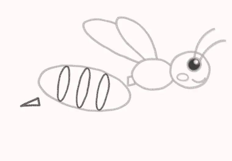 How to Draw a Cartoon Wasp, step 5: draw the stripes and stinger