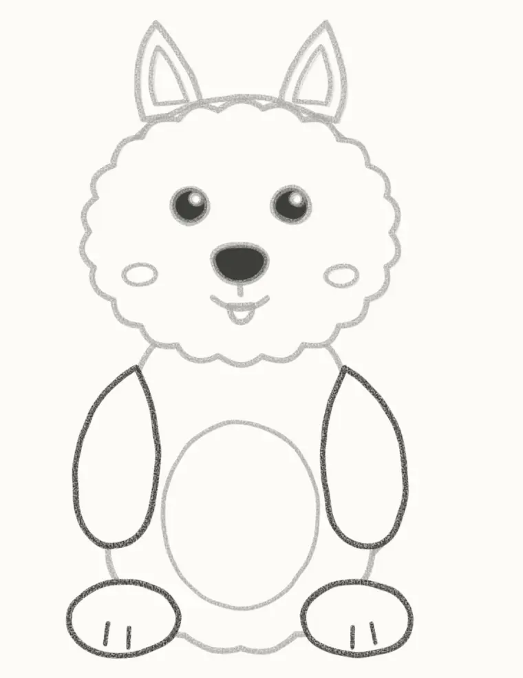 How to Draw a Cartoon Westie, step 6: add the legs and paws
