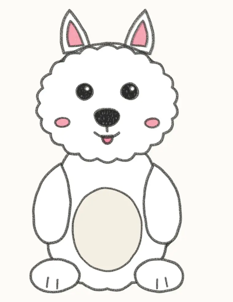 How to Draw a Cartoon Westie, step 7 of 7: color your westie, pencil drawing