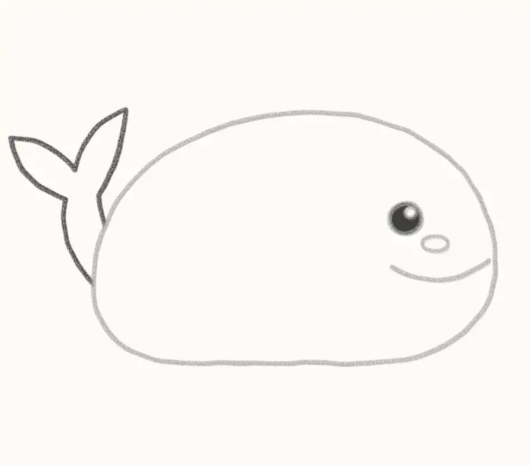 How to Draw a Cartoon Whale, step 3: add the tail