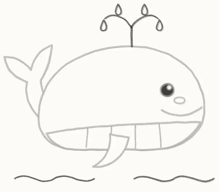 How to Draw a Cartoon Whale, step 6: draw the water spout