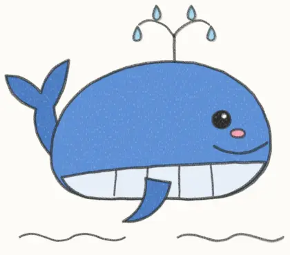 Finished cartoon whale drawing, coloured