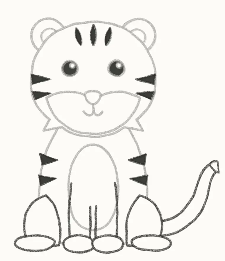 How to Draw a Cartoon White Tiger, step 6: add the legs, tail and stripes
