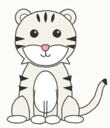 Finished cartoon white tiger drawing, coloured