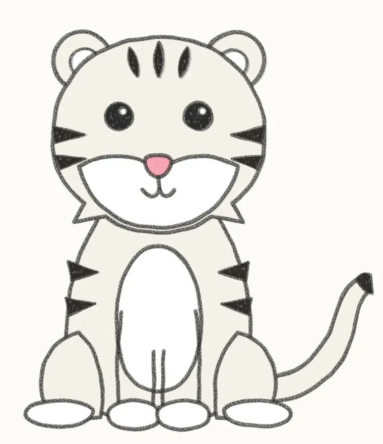 How to Draw a Cartoon White Tiger, step 7 of 7: color your white tiger, pencil drawing