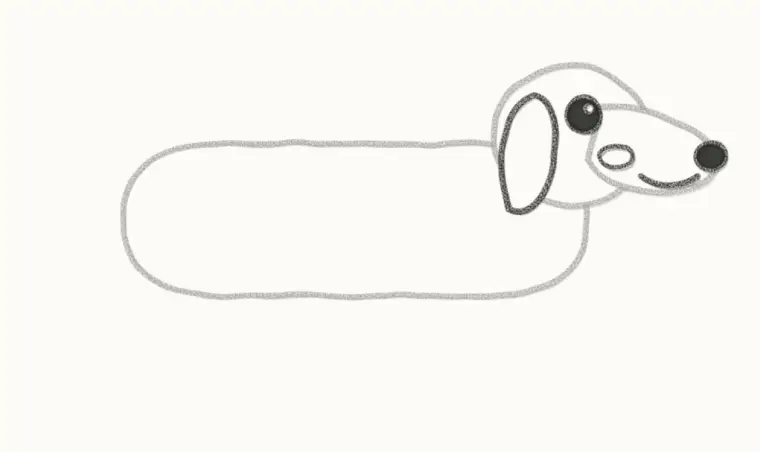 How to Draw a Cartoon Wiener Dog, step 3: draw the face and ear