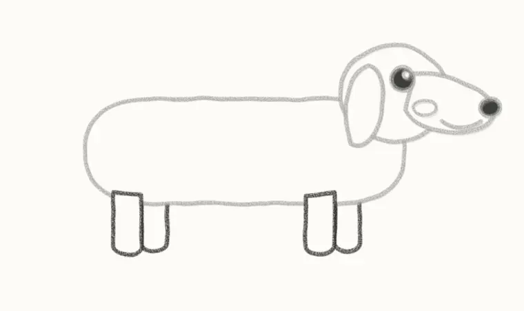 How to Draw a Cartoon Wiener Dog, step 4: draw the short legs