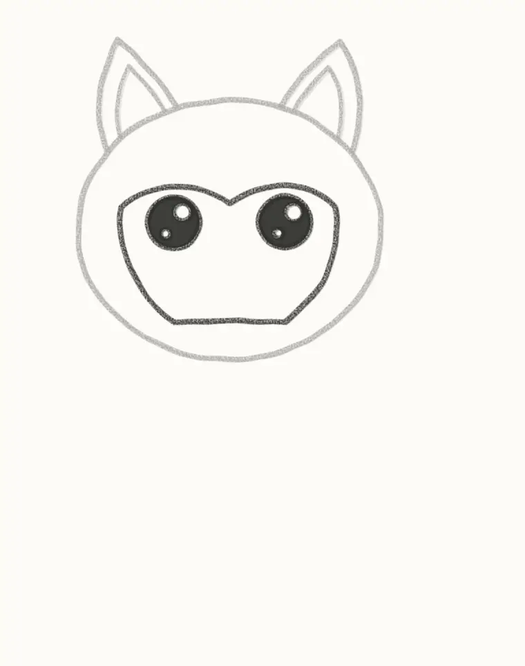 How to Draw a Cartoon Wolf Pup, step 3: draw the big eyes