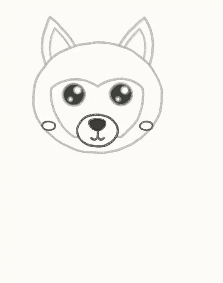 How to Draw a Cartoon Wolf Pup, step 4: draw the muzzle