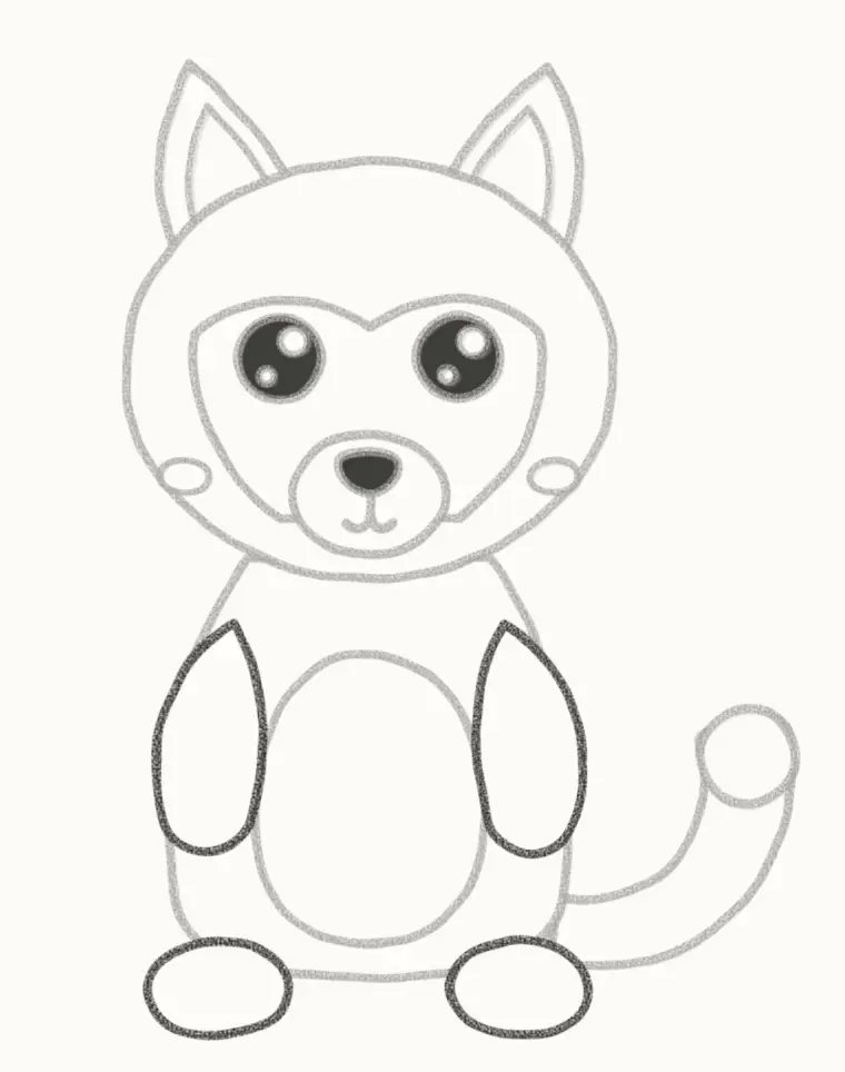 How to Draw a Cartoon Wolf Pup, step 6: add the paws and tail tip