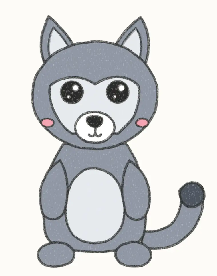 How to Draw a Cartoon Wolf Pup, step 7 of 7: color your wolf pup, pencil drawing