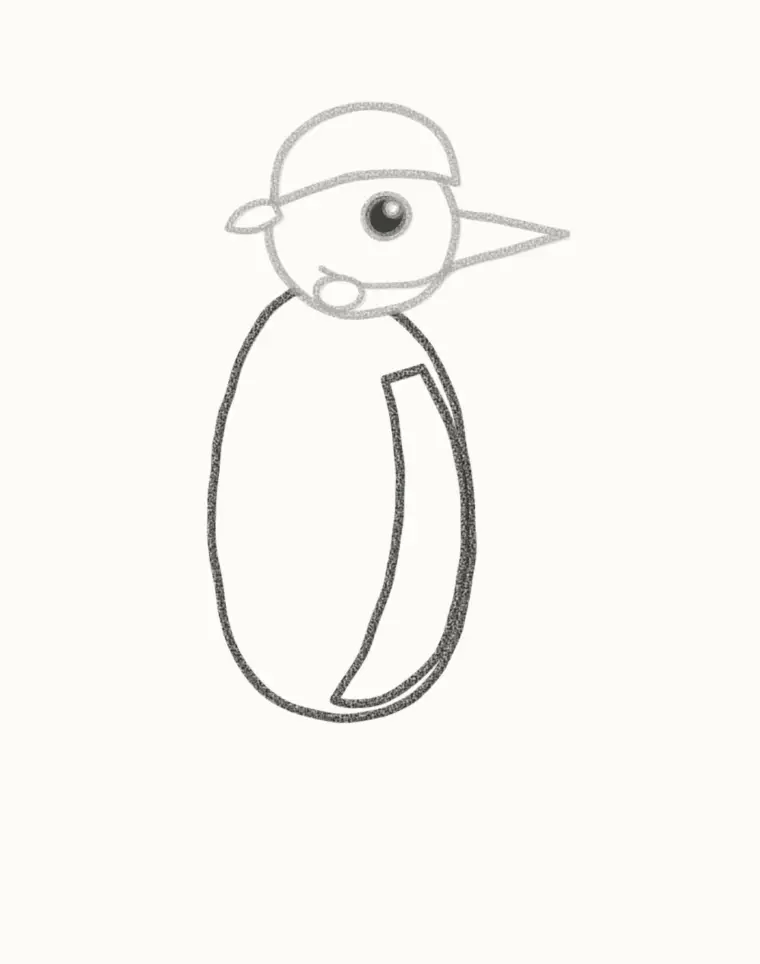 How to Draw a Cartoon Woodpecker, step 4: draw the body