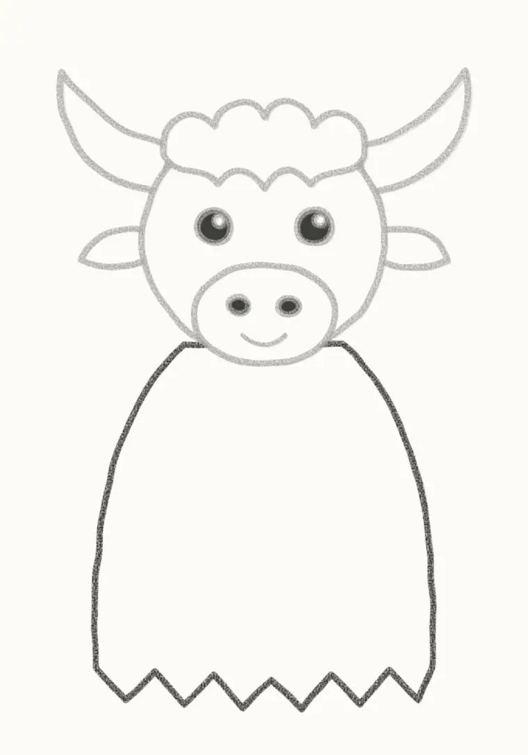 How to Draw a Cartoon Yak, step 5: draw the shaggy body