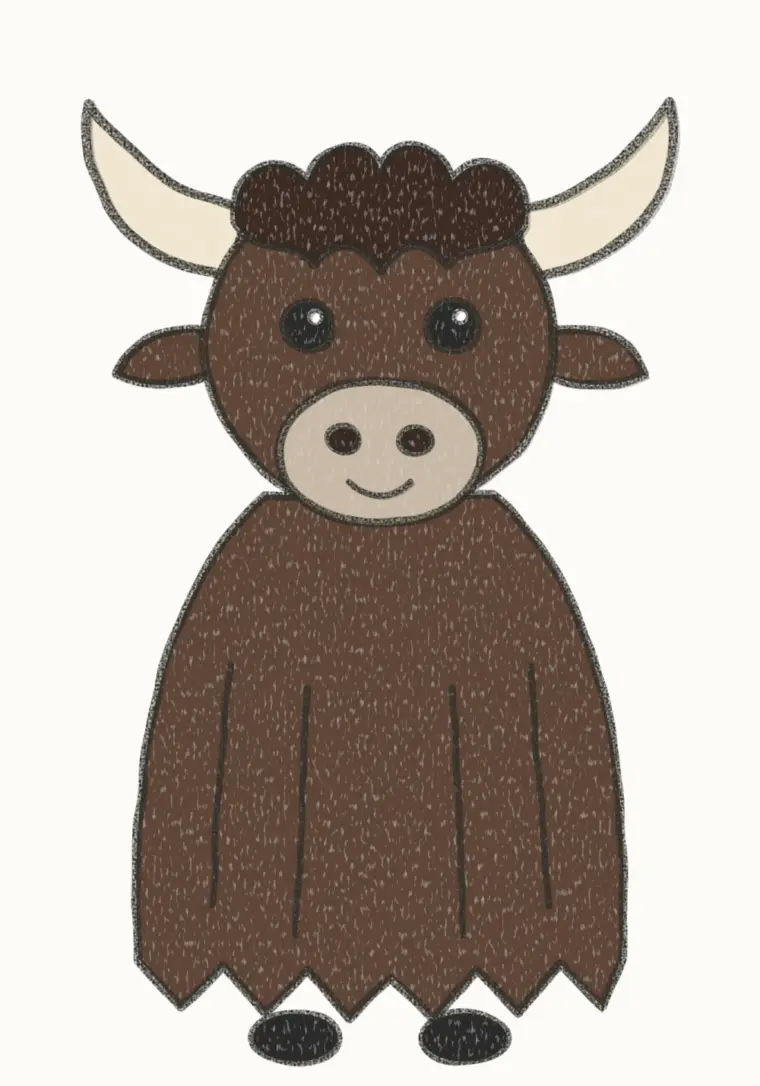 How to Draw a Cartoon Yak, step 7 of 7: color your yak, pencil drawing
