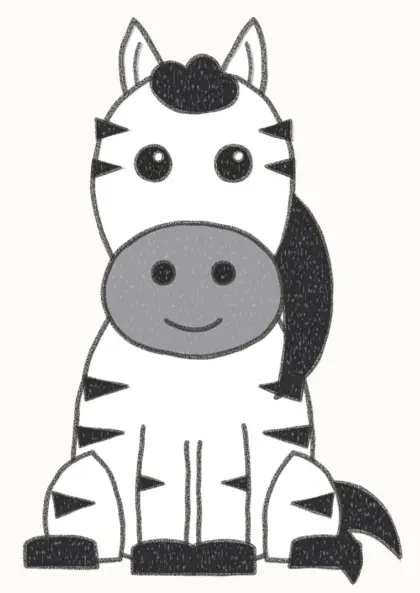 Finished cartoon zebra drawing, coloured